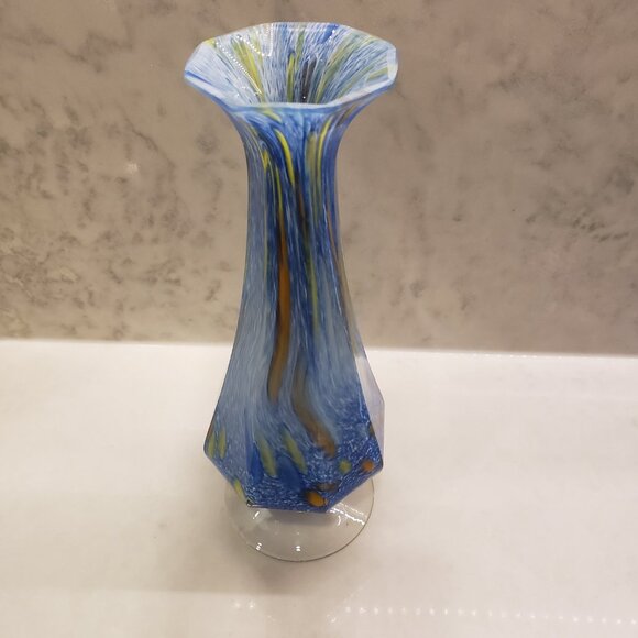 Murano Italian Lavorazione Arte Murano Footed Glass Vase Blue - Picture 2 of 5